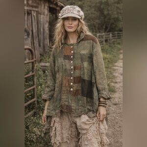 Patchwork Lagenlook Jacket Cynthia Ashby Mother of Pearl Buttons OS